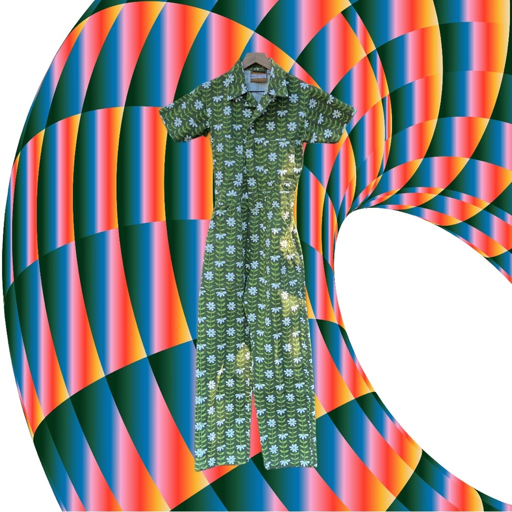 Big Bud Press Green Daisy Chain Short Sleeve Jumpsuit Size XS